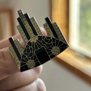 Art Deco Pierre Bex Style Brooch Pin City Skyscraper C Clasp Enamel 80s Vintage